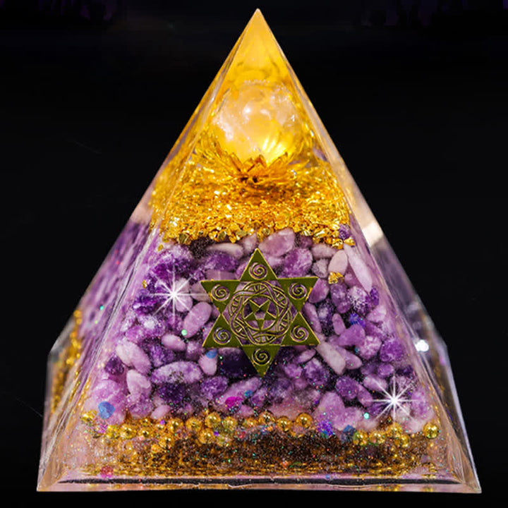 Olivenorma "Double Luck" Clear Crystal Lepidolite Orgone Pyramid - image 6