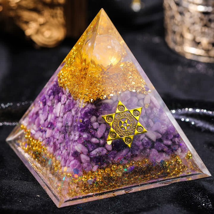 Olivenorma "Double Luck" Clear Crystal Lepidolite Orgone Pyramid - image 3