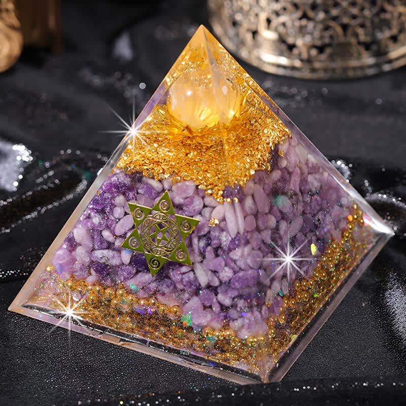 Olivenorma "Double Luck" Clear Crystal Lepidolite Orgone Pyramid - image 4
