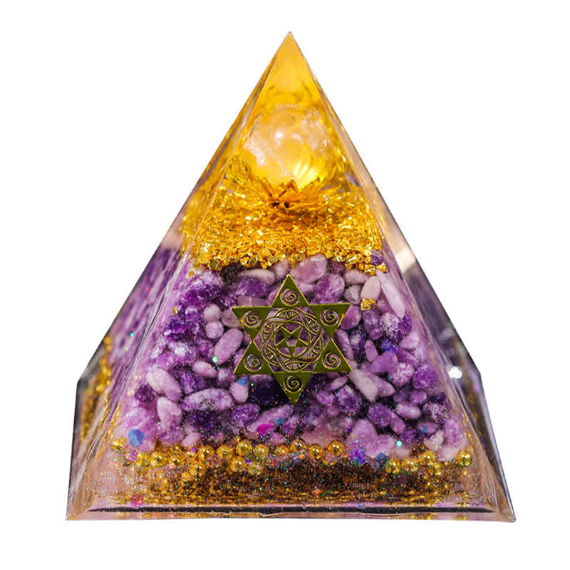 Olivenorma "Double Luck" Clear Crystal Lepidolite Orgone Pyramid - image 7