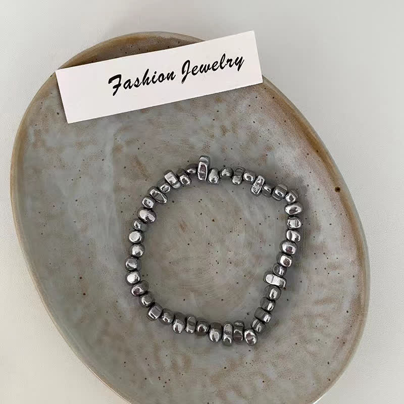 Olivenorma Irregular Hematite Adjustment Elastic Cord Bracelet - Thick Hematite Elastic Cord - image 4