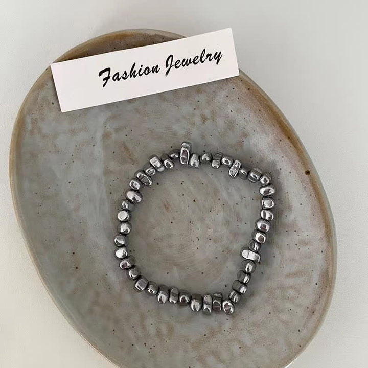 Olivenorma Irregular Hematite Adjustment Elastic Cord Bracelet - Thick Hematite Elastic Cord - image 4