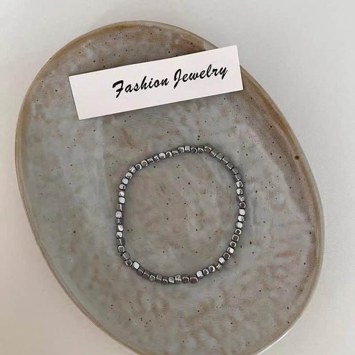 Olivenorma Irregular Hematite Adjustment Elastic Cord Bracelet - Thin Hematite Elastic Cord - image 5
