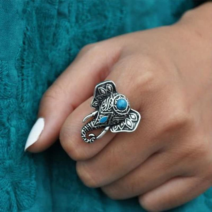 Olivenorma Bohemian Style Elephant Turquoise Alloy Ring - Turquoise - image 0