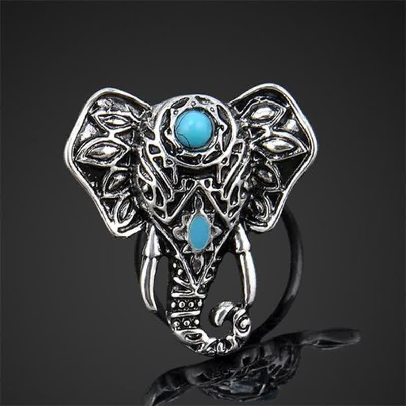 Olivenorma Bohemian Style Elephant Turquoise Alloy Ring - image 1