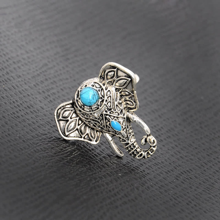 Olivenorma Bohemian Style Elephant Turquoise Alloy Ring - image 5