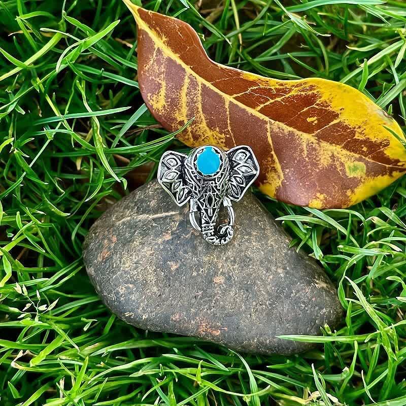 Olivenorma Bohemian Style Elephant Turquoise Alloy Ring - image 4