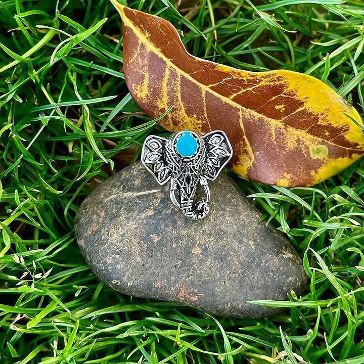 Olivenorma Bohemian Style Elephant Turquoise Alloy Ring - image 4