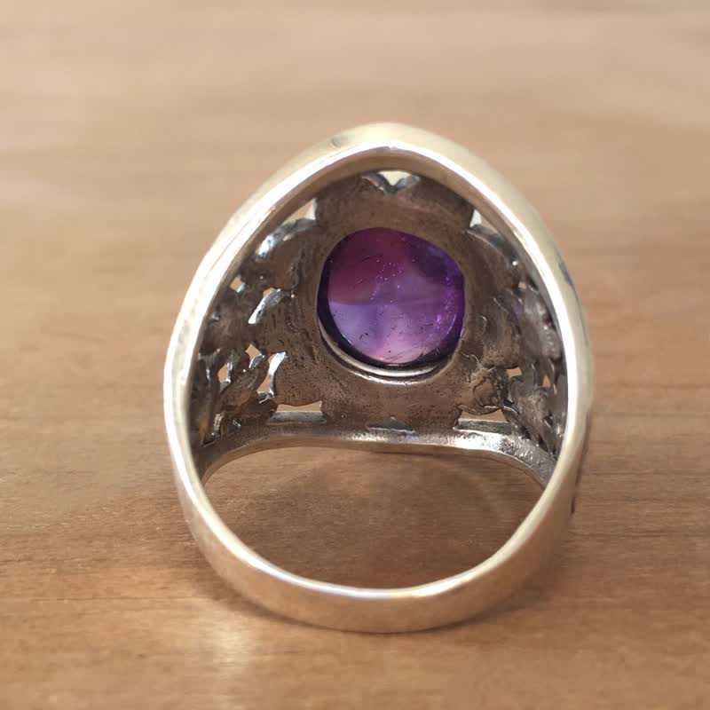 Olivenorma Natural Oval Amethyst Carved Hollow Flower Ring - image 3
