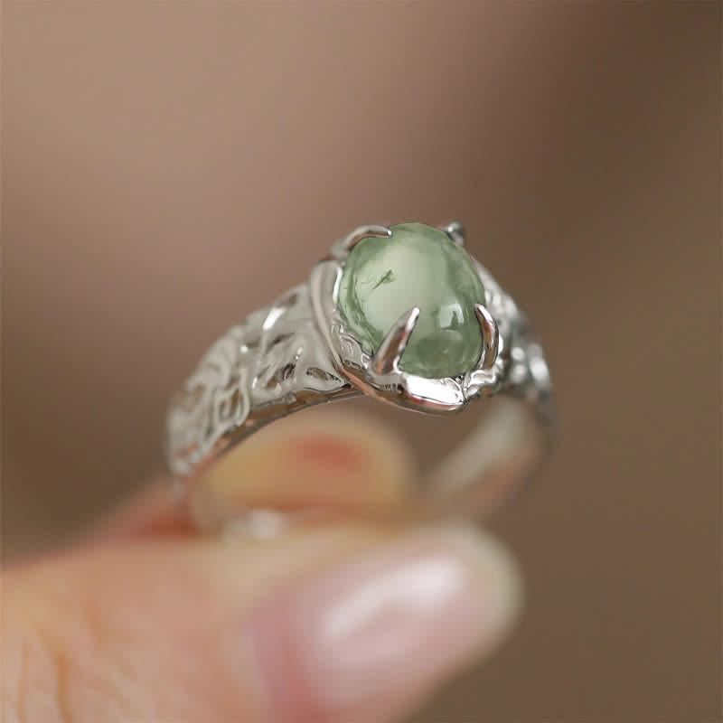 Olivenorma Vintage Geometric Moss Agate Four-Claw Ring - Moss Agate - image 0