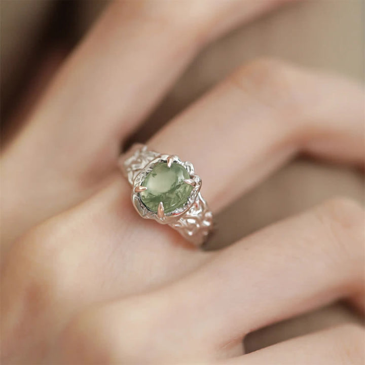 Olivenorma Vintage Geometric Moss Agate Four-Claw Ring - image 2