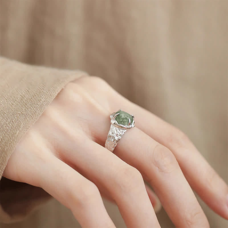 Olivenorma Vintage Geometric Moss Agate Four-Claw Ring - image 3