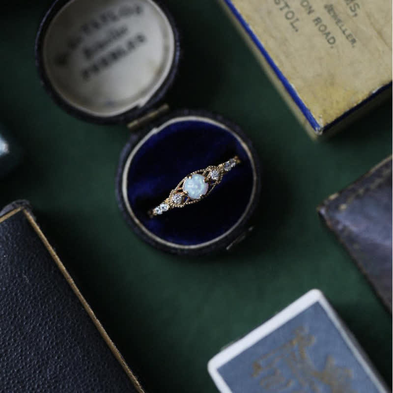 Olivenorma European Retro Opal & Zircon Ring - image 4