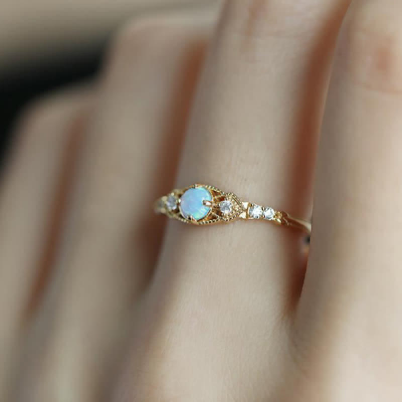 Olivenorma European Retro Opal & Zircon Ring - image 1