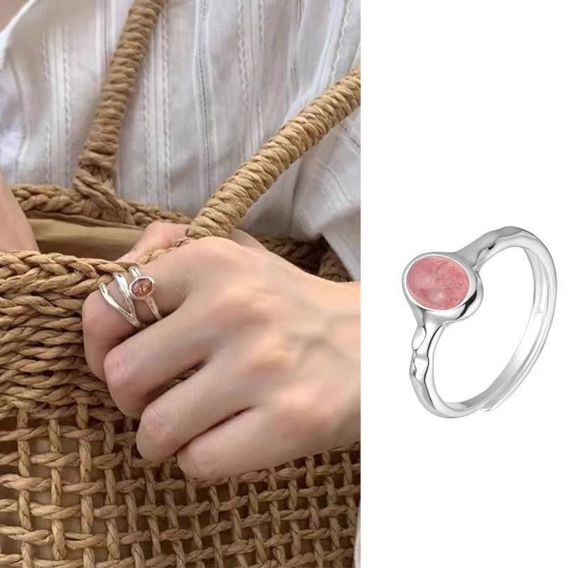 Olivenorma Oval Strawberry Quartz Adjustable Ring - image 4