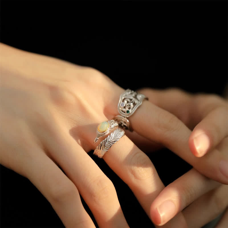 Olivenorma Natural Opal Feather Open Ring - image 3