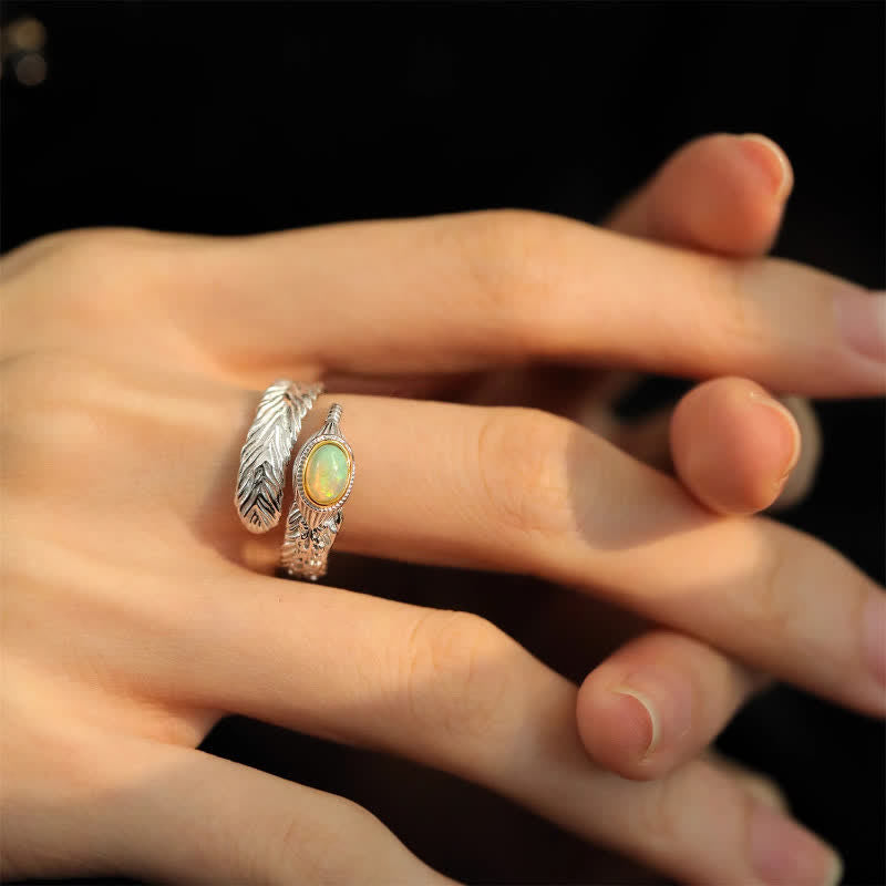 Olivenorma Natural Opal Feather Open Ring - Opal - image 0