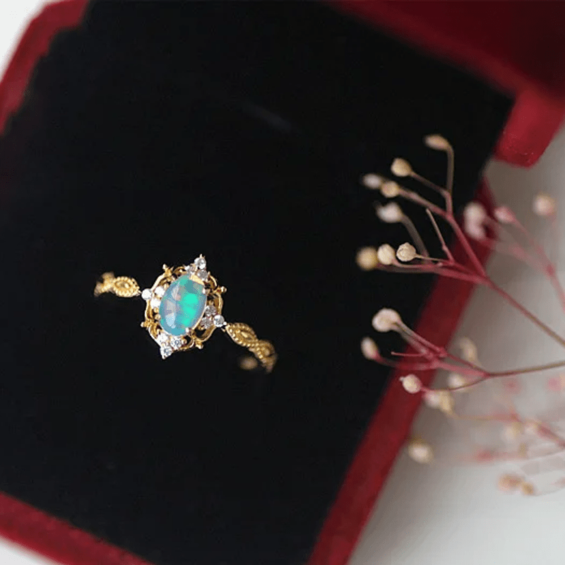 Olivenorma Vintage Carved Natural Opal Ring - image 0