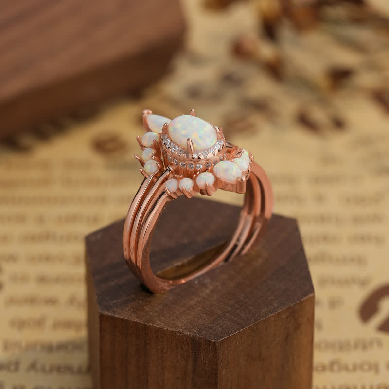 Olivenorma Natural Opal Triple Crown Design Ring Set - image 3
