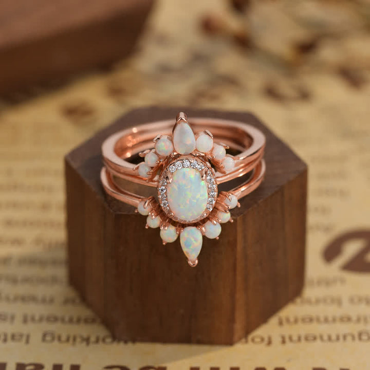 Olivenorma Natural Opal Triple Crown Design Ring Set - US10 - image 0