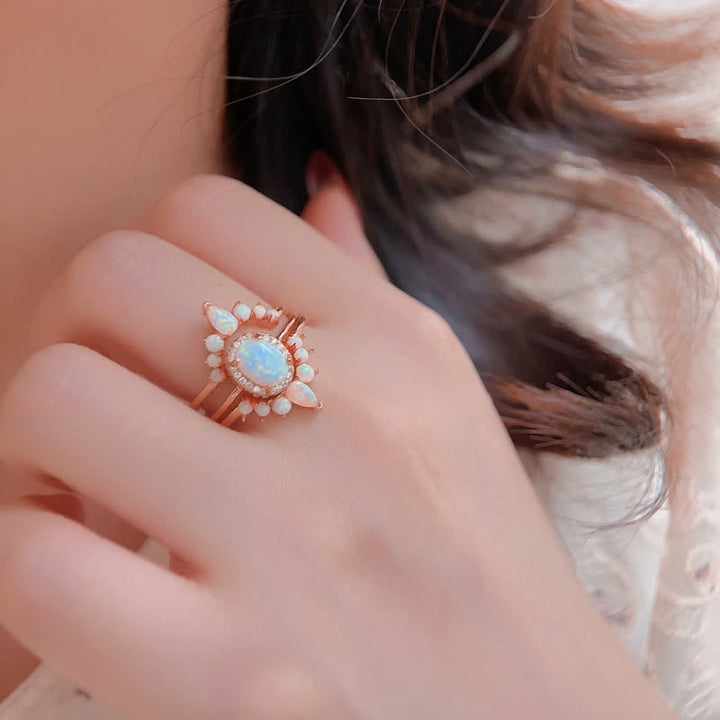 Olivenorma Natural Opal Triple Crown Design Ring Set - image 1