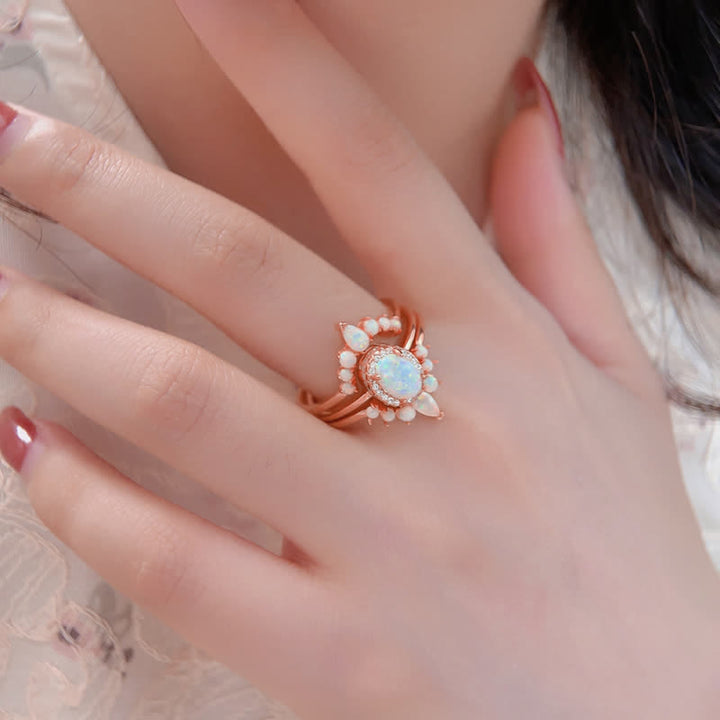 Olivenorma Natural Opal Triple Crown Design Ring Set - image 2