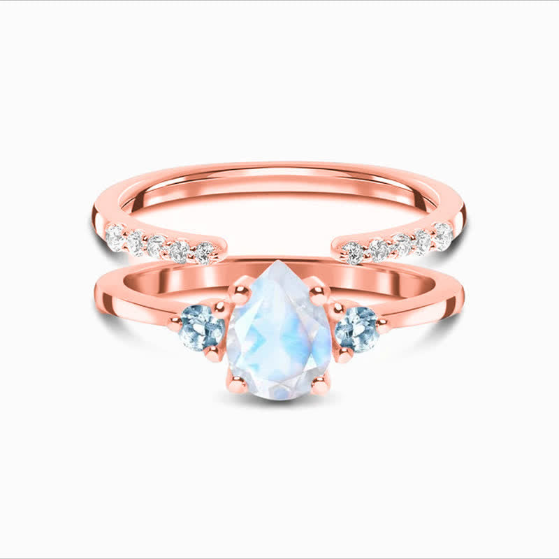 Olivenorma Waterdrop Moonstone White Zircon Double Ring - US9 - image 0