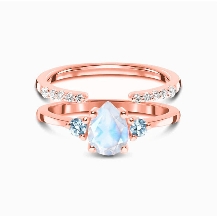 Olivenorma Waterdrop Moonstone White Zircon Double Ring - US9 - image 0