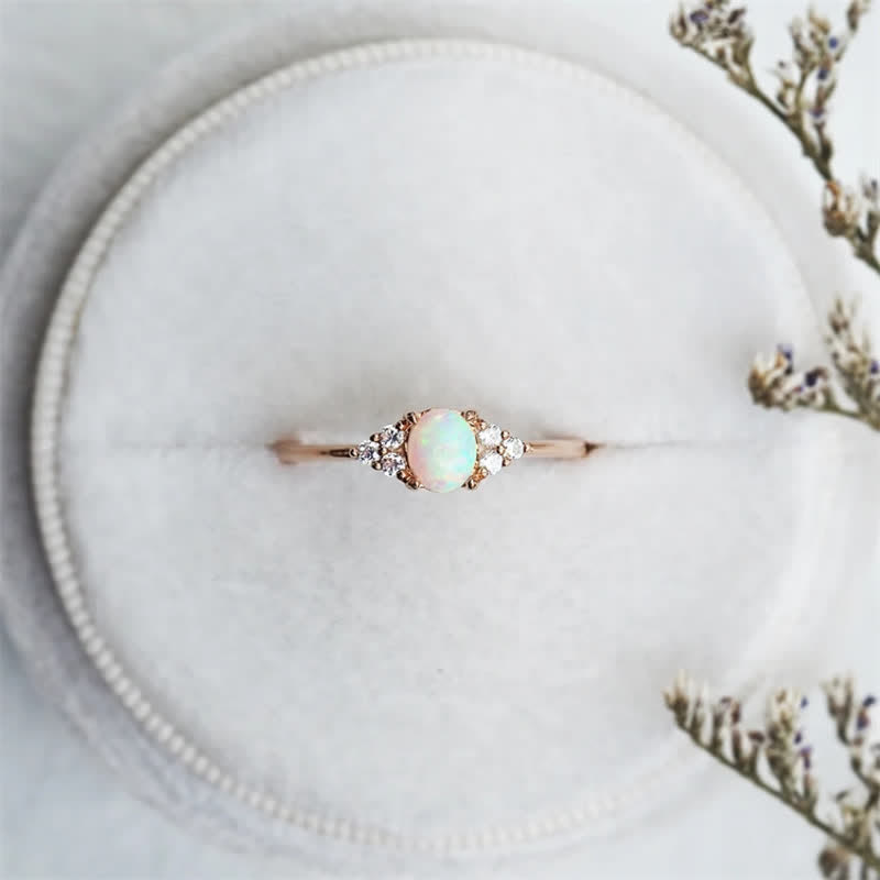 Olivenorma Simple Oval Opal White Zircon Ring - US8 - image 0