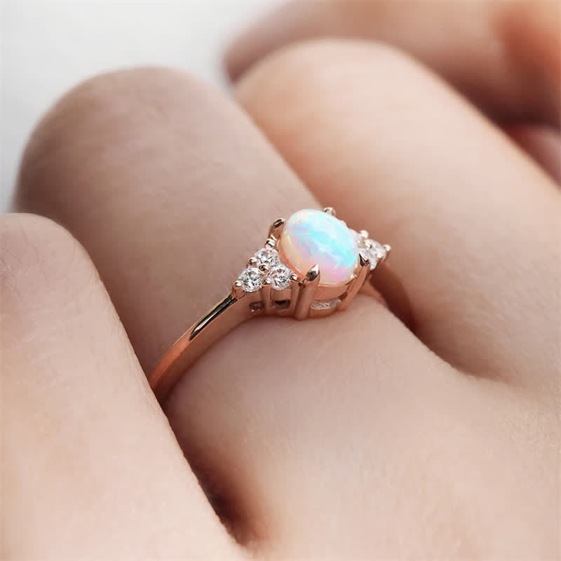 Olivenorma Simple Oval Opal White Zircon Ring - image 1