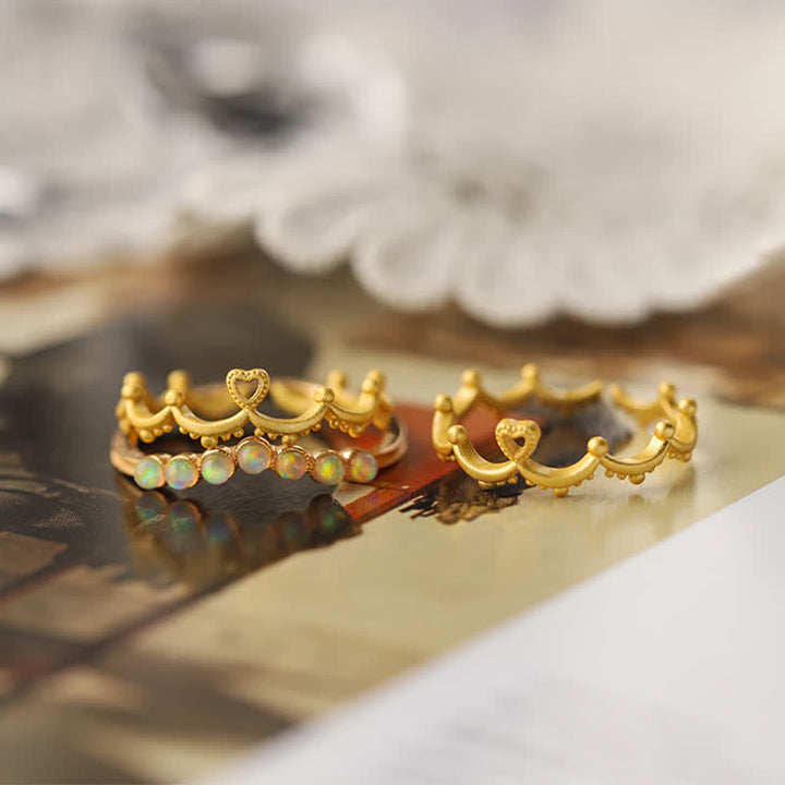 Olivenorma Natural Opal Wave Crown Double Layer Ring - image 1