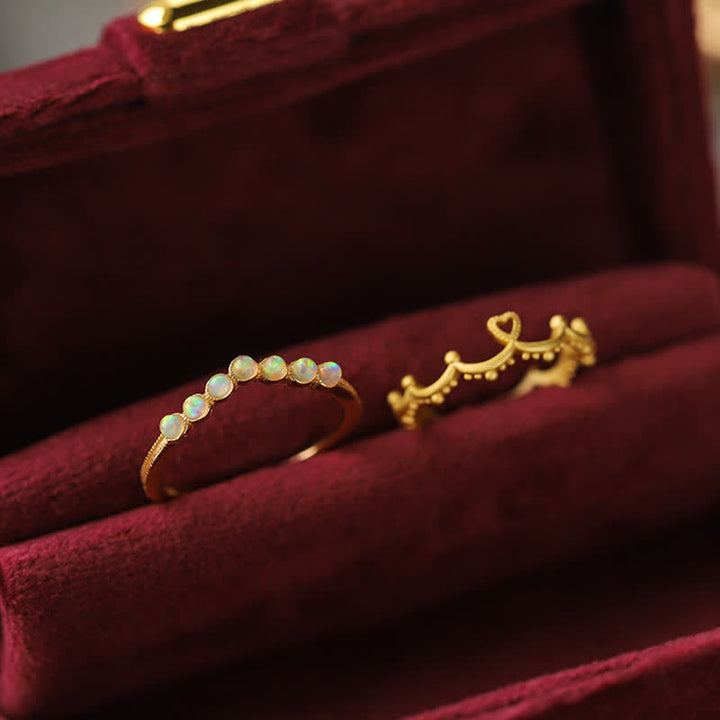 Olivenorma Natural Opal Wave Crown Double Layer Ring - US8 - image 0