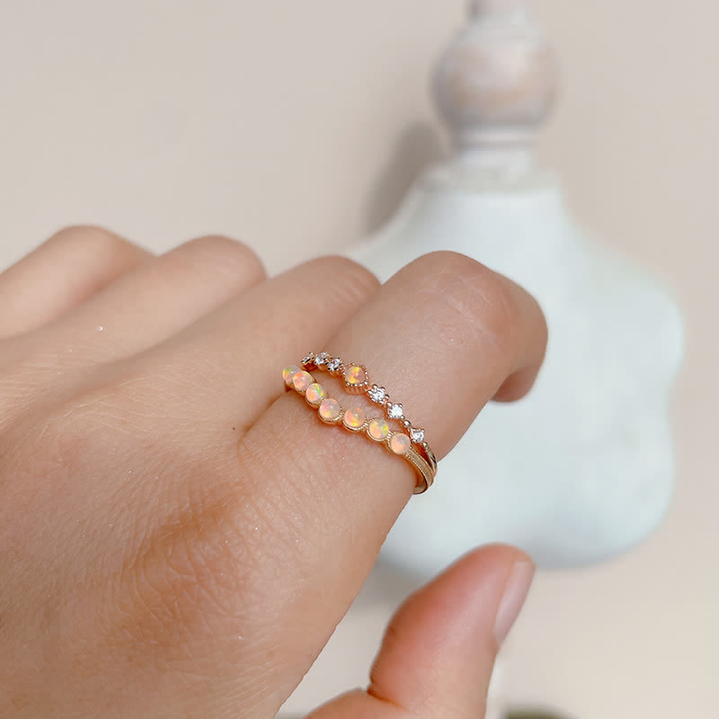 Olivenorma Natural Opal Wave Crown Double Layer Ring - image 4