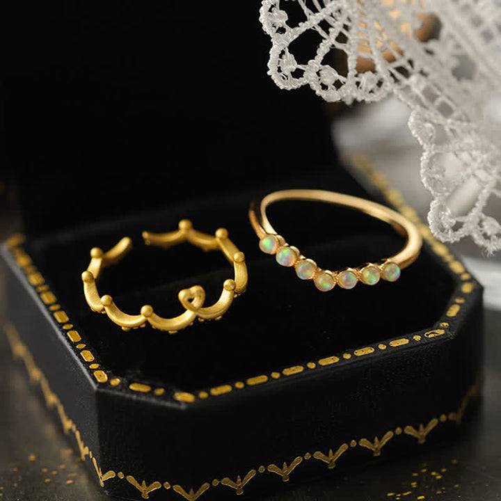 Olivenorma Natural Opal Wave Crown Double Layer Ring - image 13