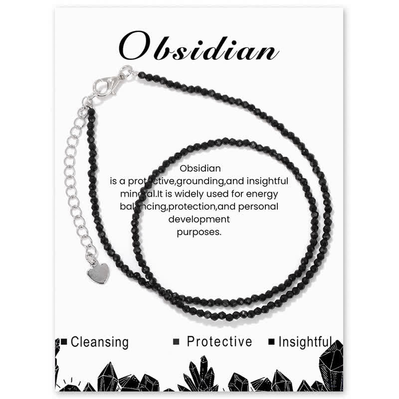 Olivenorma Card Stone Beads Fine Clavicle Necklace - Obsidian - image 14
