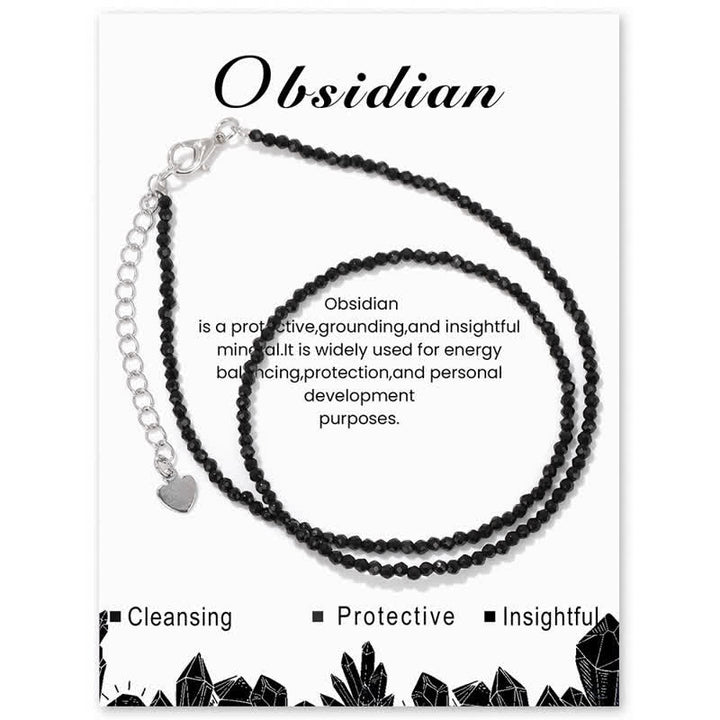Olivenorma Card Stone Beads Fine Clavicle Necklace - Obsidian - image 14