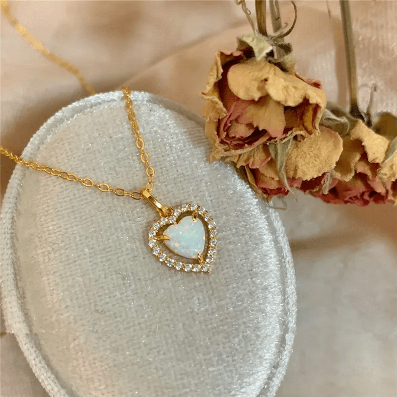 Olivenorma Opal White Zircon Heart Pendant Necklace - Golden - image 7