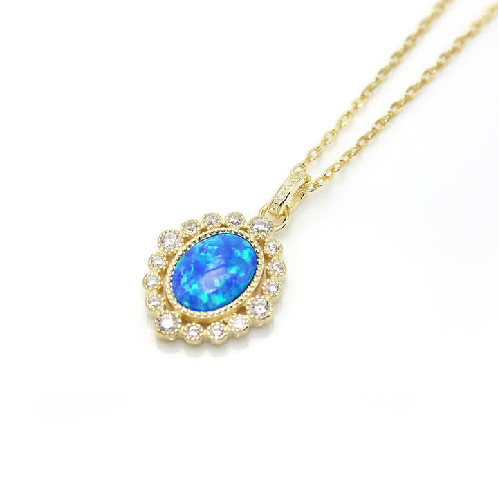 Olivenorma Blue Opal Oval Engraved Pendant Necklace - image 17