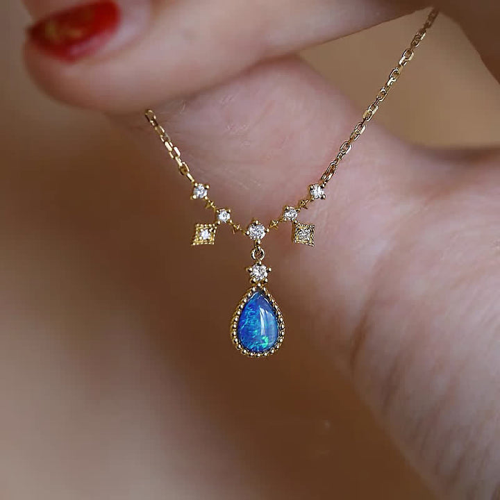 Olivenorma Blue Opa White Zircon Water Drop Pendant Necklace - image 0