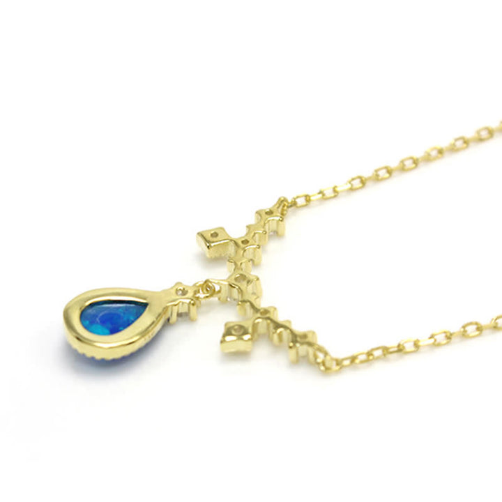 Olivenorma Blue Opa White Zircon Water Drop Pendant Necklace - image 9