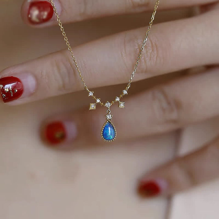 Olivenorma Blue Opa White Zircon Water Drop Pendant Necklace - image 13