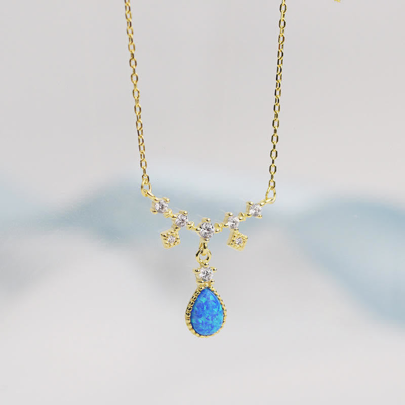 Olivenorma Blue Opa White Zircon Water Drop Pendant Necklace - image 7