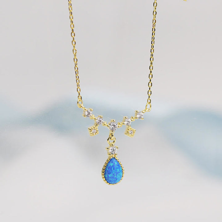 Olivenorma Blue Opa White Zircon Water Drop Pendant Necklace - image 7