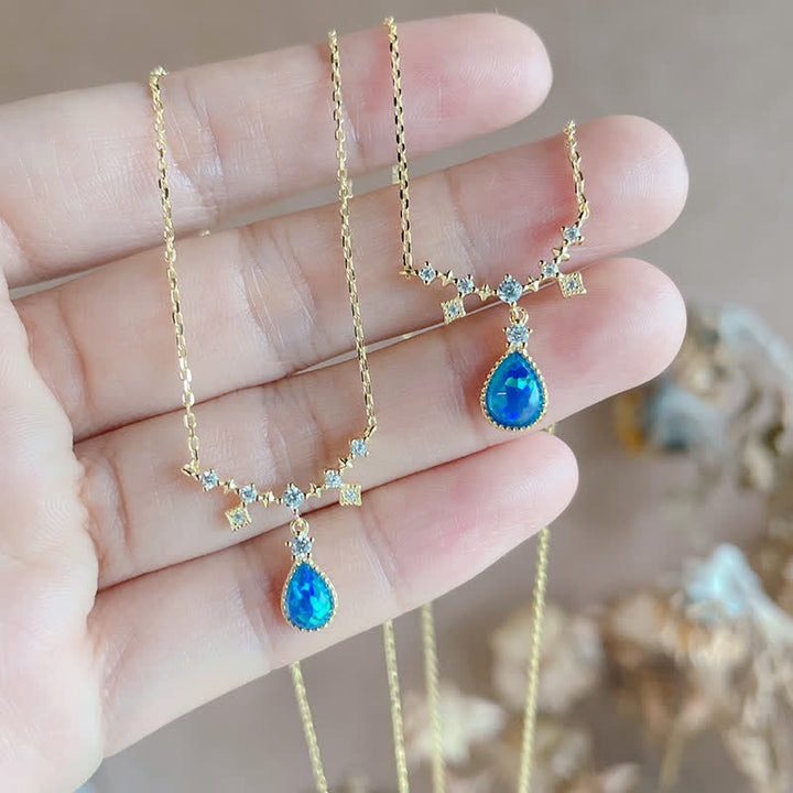 Olivenorma Blue Opa White Zircon Water Drop Pendant Necklace - Small - image 1