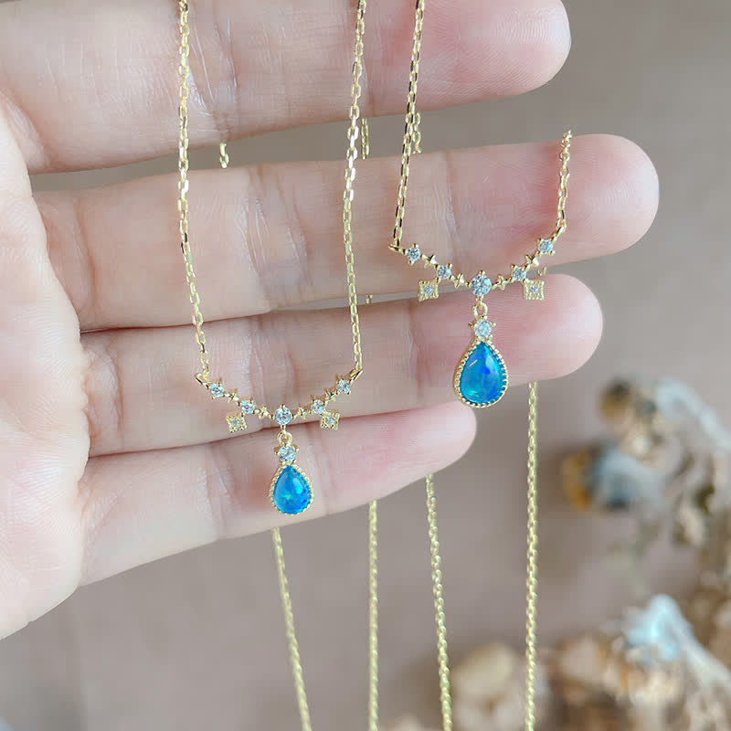 Olivenorma Blue Opa White Zircon Water Drop Pendant Necklace - image 5