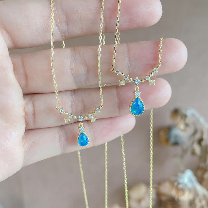 Olivenorma Blue Opa White Zircon Water Drop Pendant Necklace - image 5