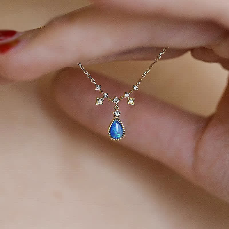 Olivenorma Blue Opa White Zircon Water Drop Pendant Necklace - image 15