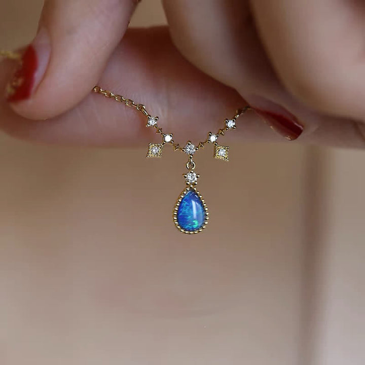 Olivenorma Blue Opa White Zircon Water Drop Pendant Necklace - image 8