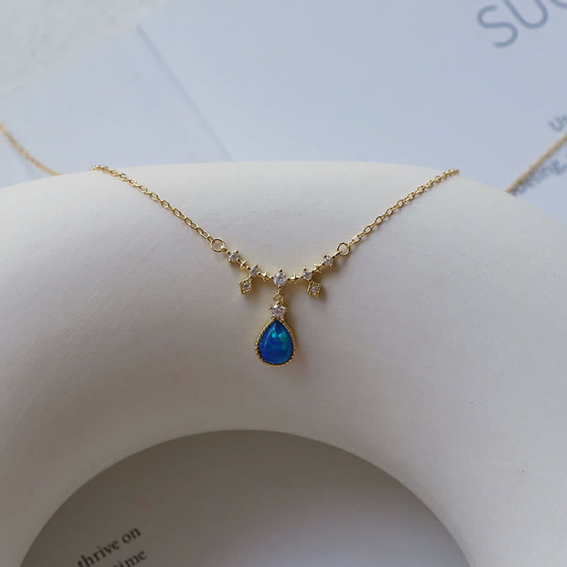 Olivenorma Blue Opa White Zircon Water Drop Pendant Necklace - image 12