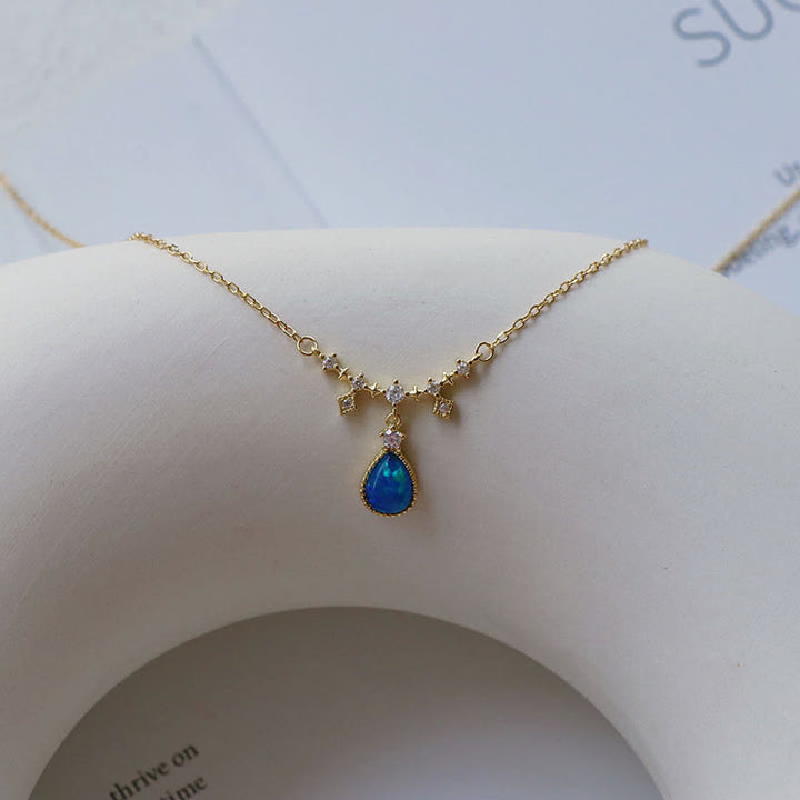 Olivenorma Blue Opa White Zircon Water Drop Pendant Necklace - image 12